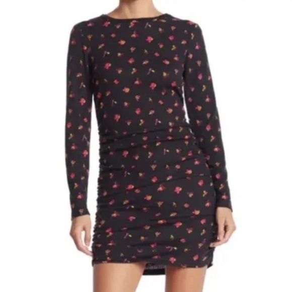 Abound Long Sleeve Floral Ribbed Ruched Sides Bodycon Dress NWT - Picture 1 of 15